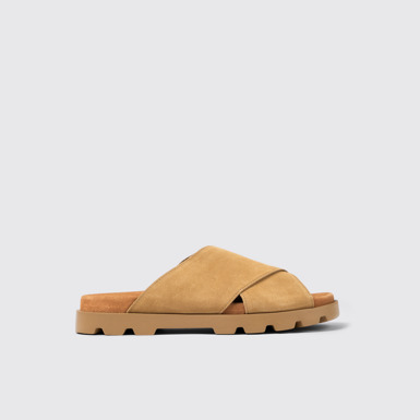 Brutus Sandal 남성 베이지 컬러 누벅 소재 크로스 스트랩 샌들옆면