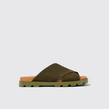 Side view of Brutus Sandal Green Nubuck Cross-strap Sandal for Men