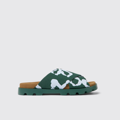 Side view of Brutus Sandal Green and blue recycled cotton sandals for men