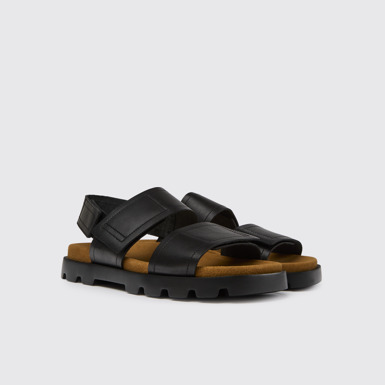 Front view of Brutus Sandal Black leather sandals for men