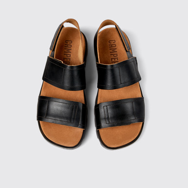 มุมมองด้านบนของ Brutus Sandal รองเท้าแตะหนังสองสายรัดสีดำสำหรับผู้ชาย
