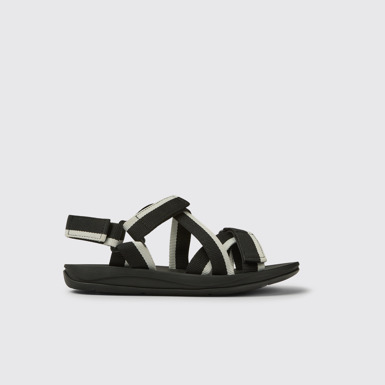 Side view of Match Black and white recycled PET sandals for men