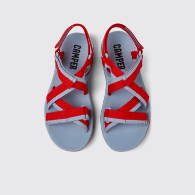 Overhead view of Match Red and blue recycled PET sandals for men