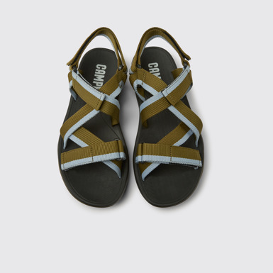 Overhead view of Match Green and blue recycled PET sandals for men