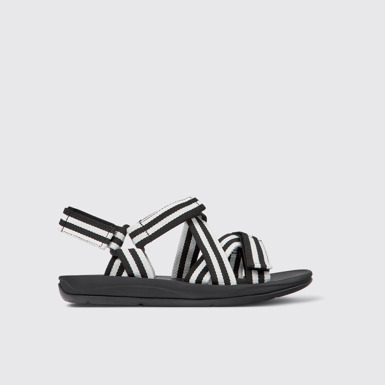 Side view of Match Black and white textile sandals for men