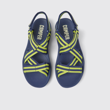 Overhead view of Match Blue and yellow textile sandals for men
