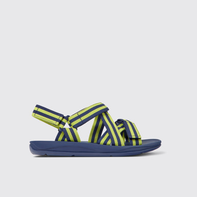 Side view of Match Blue and yellow textile sandals for men