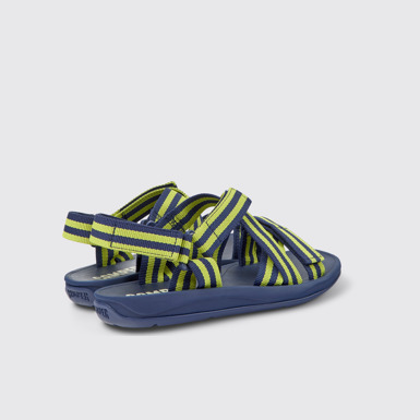 Back view of Match Blue and yellow textile sandals for men