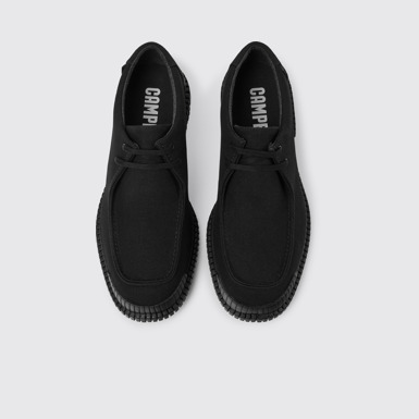 Overhead view of Pix Black recycled cotton shoes for men