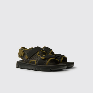 Front view of Oruga Grey, black, and green sandals for men