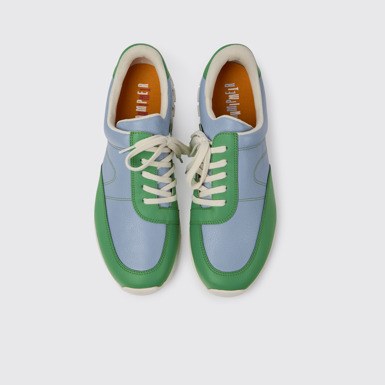Overhead view of Twins Blue and green leather sneakers for men