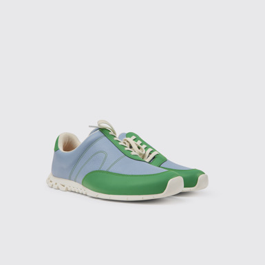 Front view of Twins Blue and green leather sneakers for men