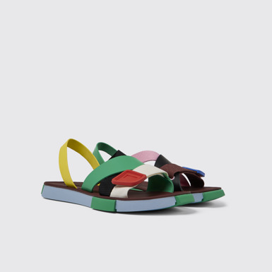 Front view of Twins Multicolored leather sandals for men