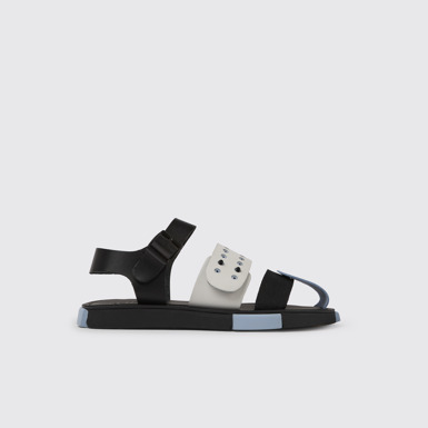Side view of Set Black and white leather sandals for men