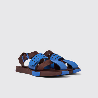 Front view of Set Blue and burgundy leather sandals for men
