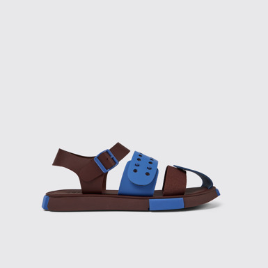 Side view of Set Blue and burgundy leather sandals for men