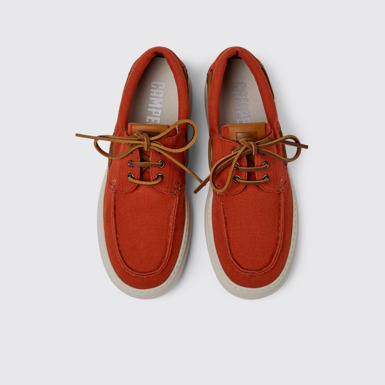 Overhead view of Runner Red recycled cotton shoes for men
