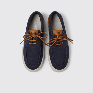 Overhead view of Runner Blue recycled cotton shoes for men