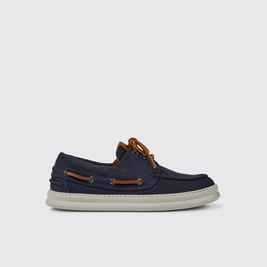 Side view of Runner Blue recycled cotton shoes for men
