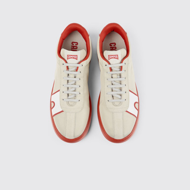 Overhead view of Runner K21 Gray and red textile and nubuck sneakers for men