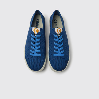 Overhead view of Peu Touring Blue recycled PET sneakers for men