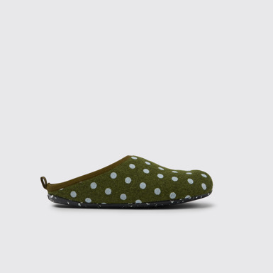 Side view of Wabi Green and blue wool men’s slippers