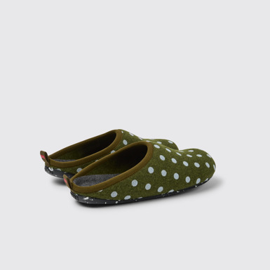 Back view of Wabi Green and blue wool men’s slippers