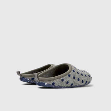 Back view of Wabi Gray and blue wool slippers for men