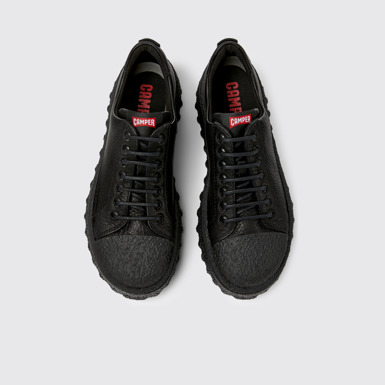 Overhead view of Ground Black leather shoes for men