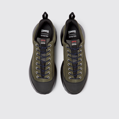 Overhead view of CRCLR Green nubuck and textile sneakers for men
