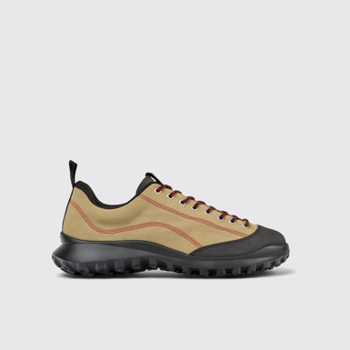 Side view of CRCLR Beige nubuck and textile sneakers for men