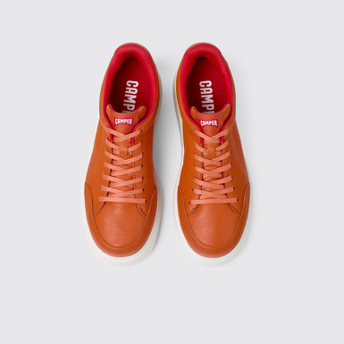 Overhead view of Runner K21 Orange leather sneakers for men