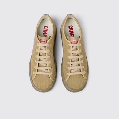 Overhead view of Runner Beige leather and nubuck sneakers for men