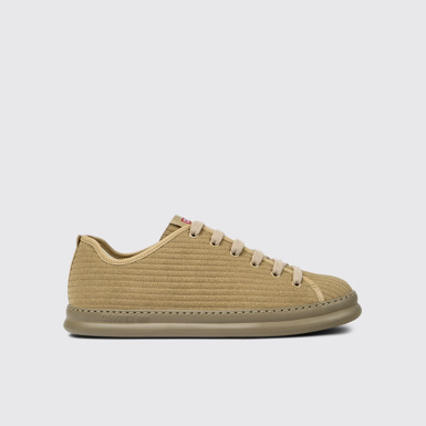 Side view of Runner Beige leather and nubuck sneakers for men