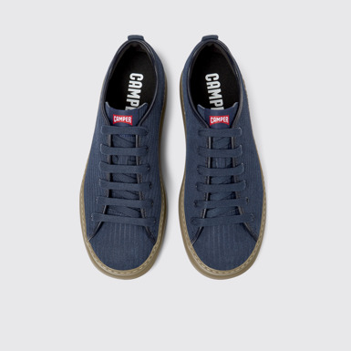 Overhead view of Runner Blue leather and nubuck sneakers for men