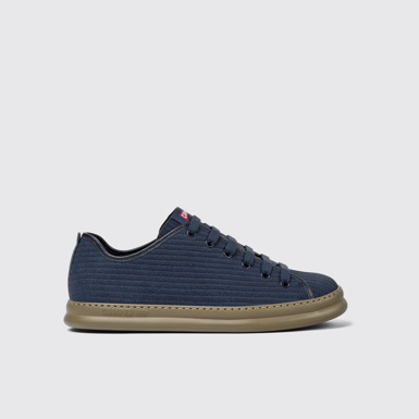 Side view of Runner Blue leather and nubuck sneakers for men