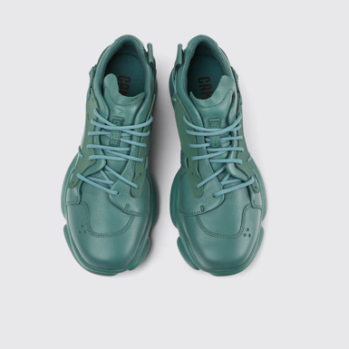 Overhead view of Karst Green leather and textile sneakers for men