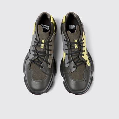 Overhead view of Twins Dark gray and yellow leather sneakers for men