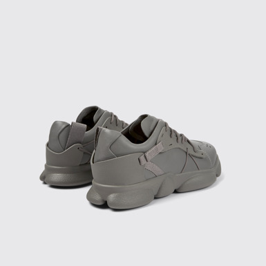 Back view of Karst Gray leather and textile sneakers for men
