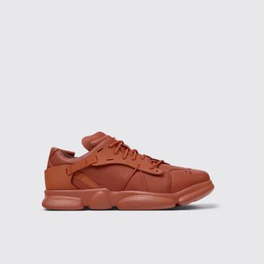 Side view of Karst Red leather and textile sneakers for men