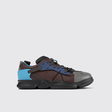 Side view of Twins Multicolored leather and textile sneakers for men