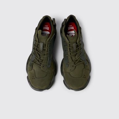 Overhead view of Karst Green nubuck and textile sneakers for men