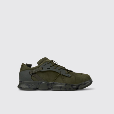 Side view of Karst Green nubuck and textile sneakers for men