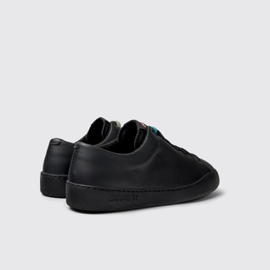 Back view of Twins Black Leather Sneakers for Men.