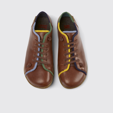 Overhead view of Twins Brown leather and wool shoes for men