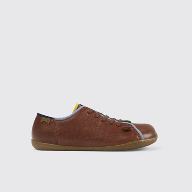 Side view of Twins Brown leather and wool shoes for men