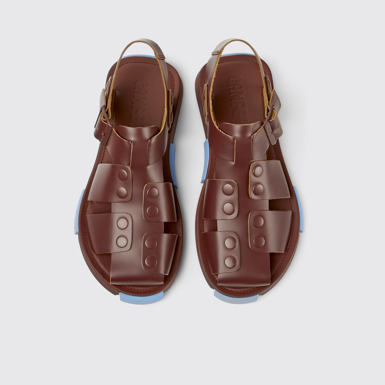 Overhead view of Set Burgundy leather sandals for men