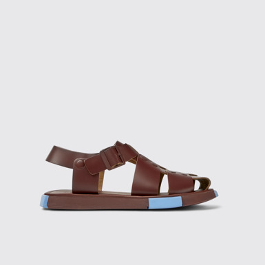 Side view of Set Burgundy leather sandals for men