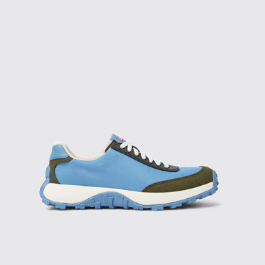 Side view of Drift Trail Blue textile and nubuck sneakers for men
