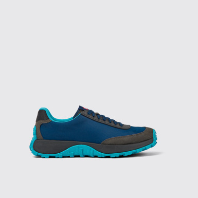 Side view of Drift Trail VIBRAM Blue recycled PET and nubuck sneakers for men